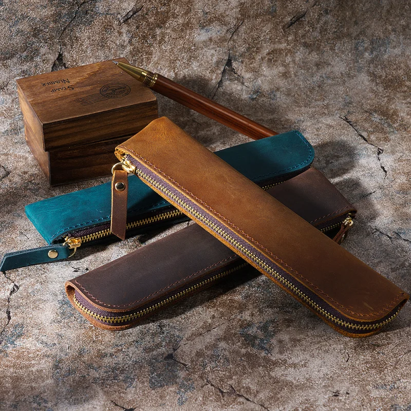 Cowhide Retro Simple Protection Storage Pencil Case
