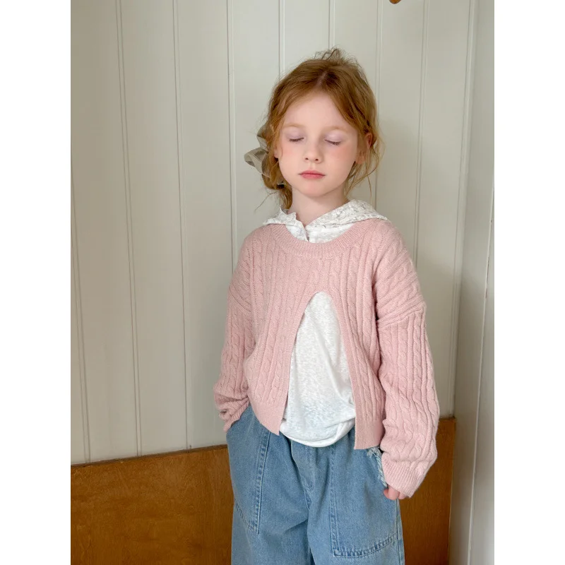Girls' Fashionable Stylish Split Retro Style Knitted Pullover
