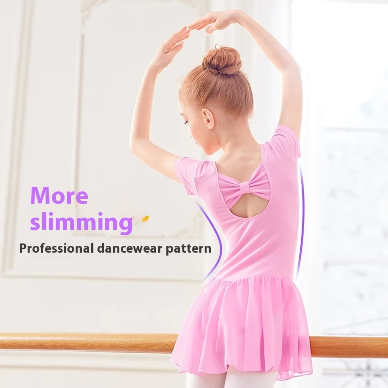 Girl's Chiffon Dress Short Sleeve Dance Costume