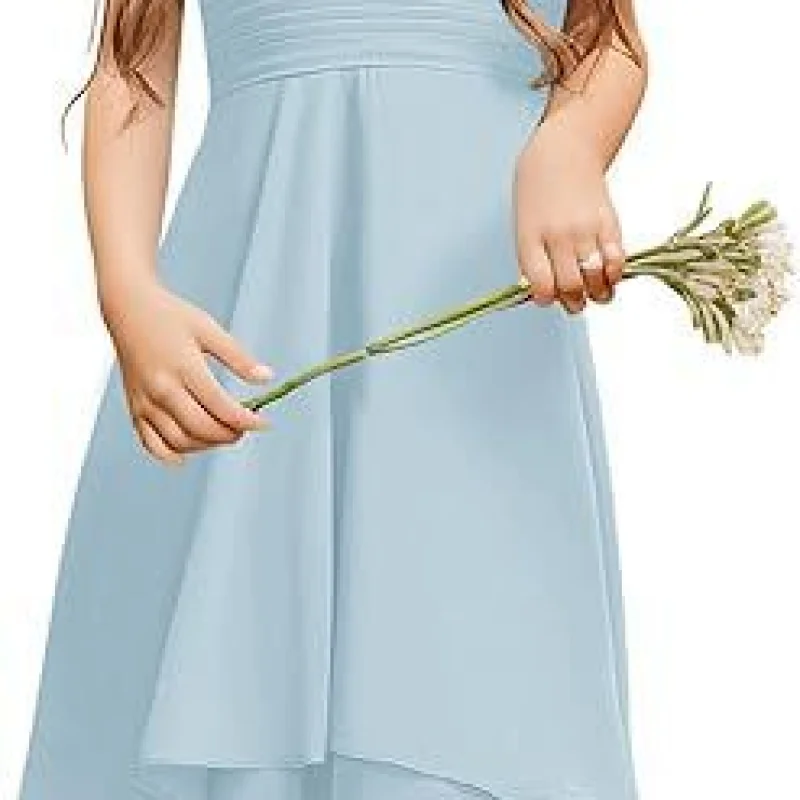 Halter Sleeveless Chiffon Short Front And Long Back Girls' Dress