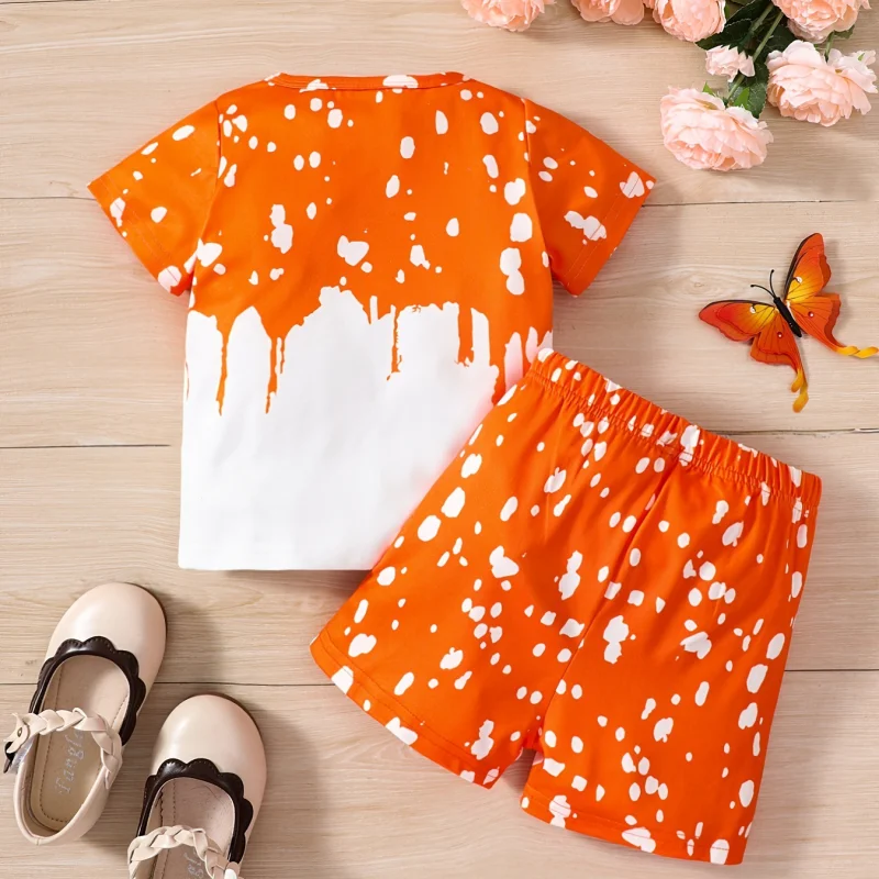 Girls Sunflower And Butterfly Pattern Short Sleeve Top Shorts Suit