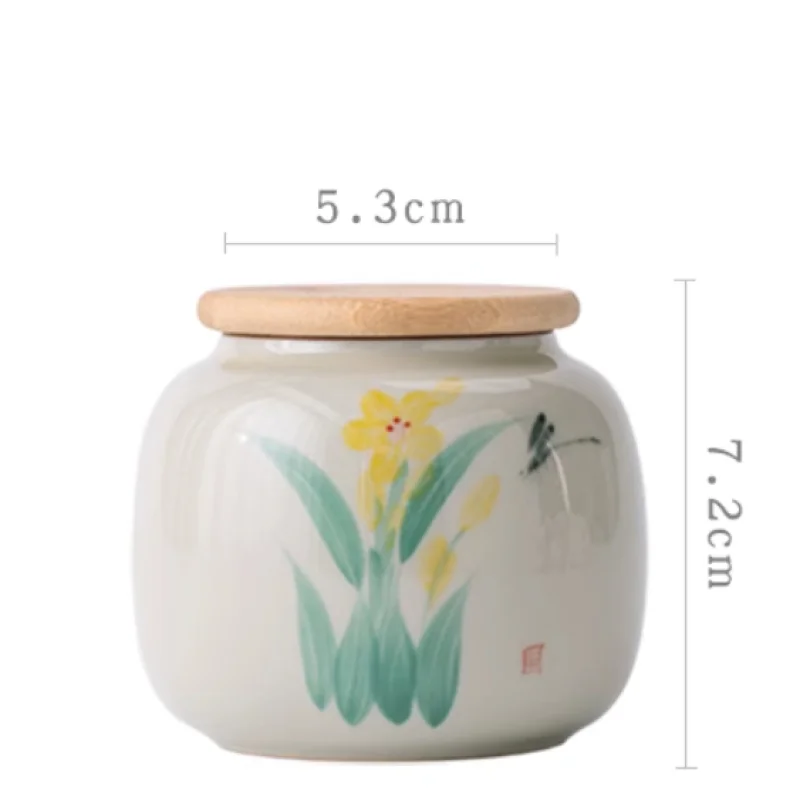 Wood Ash Hand Painted Orchid Tea Caddy Ceramic Underglaze Seal