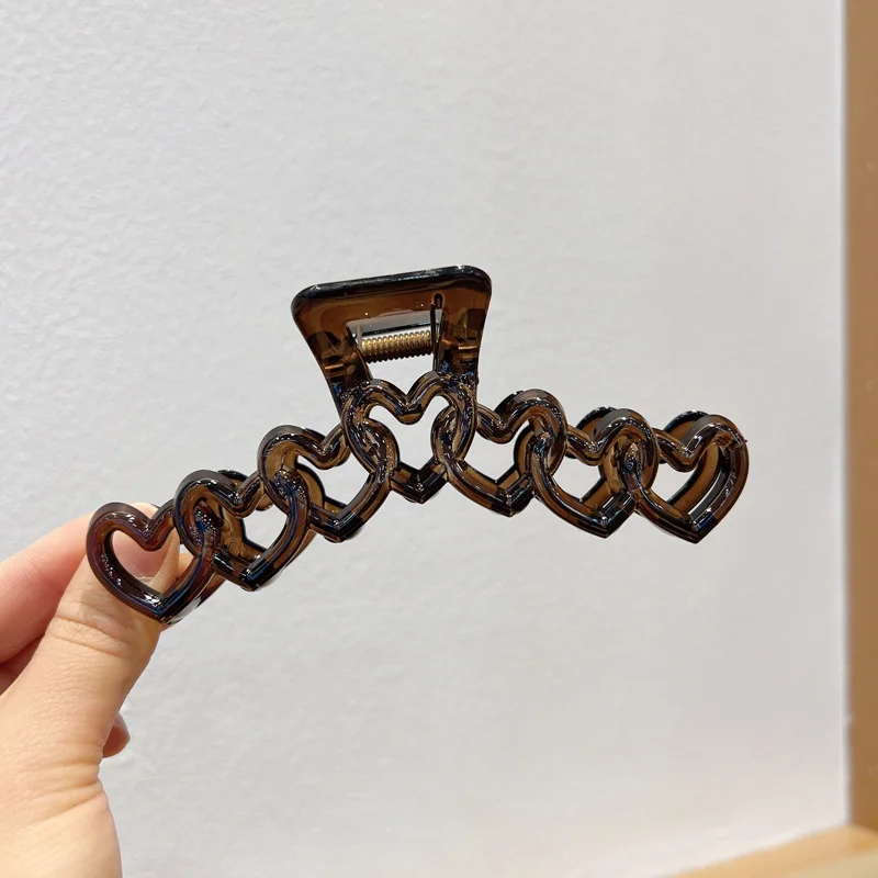 Transparent Brown Large Size Hollow Heart-shaped Barrettes