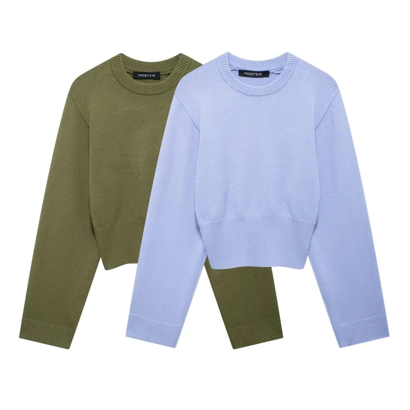Women's Ribbed Wide Sleeve Round Neck Long Sleeve Sweater