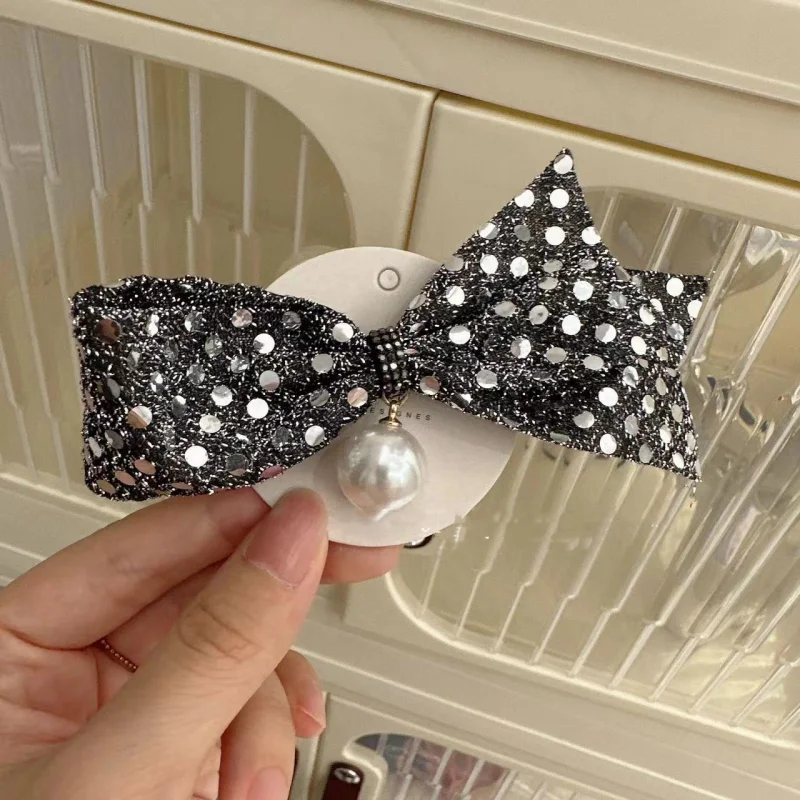 Super  Rhinestone Gray Bow Barrettes Fashion