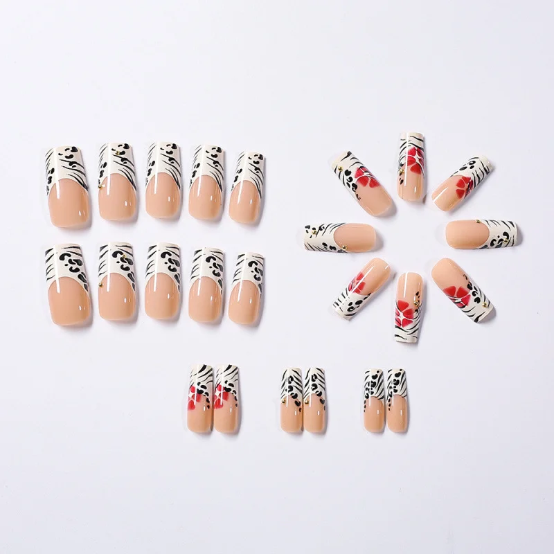 24 Pieces Steel Ball Flower Leopard Print Medium Water Pipe Nail Tip