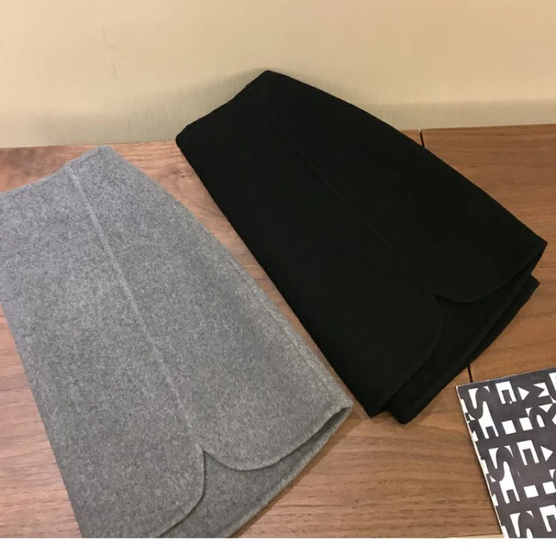 Design High Waist Double-sided Woolen Fabric Slit Sheath Skirt Women's Winter