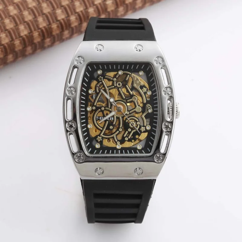 T-Goer hollow transparent wine barrel-shaped dial men's watch automatic mechanical belt watch