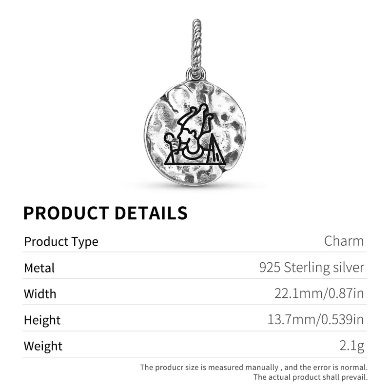Egyptian Osiris Symbol 925 Sterling Silver Hand Textured Dangle Charm For Charm Bracelets