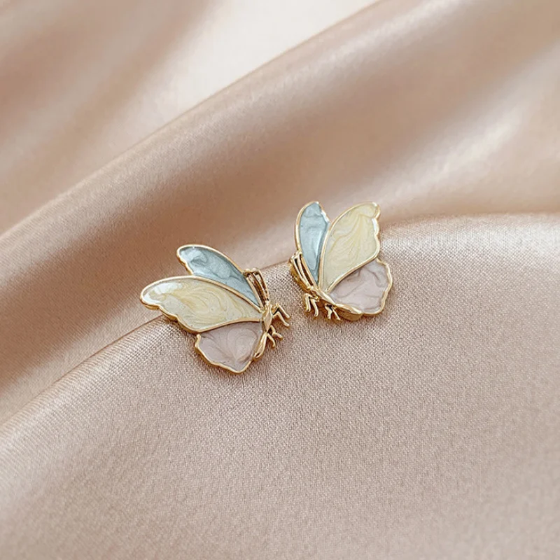 925 Silver Needle Korean Version Of Simple Dripping Butterfly Earrings Female  Ear Jewelry