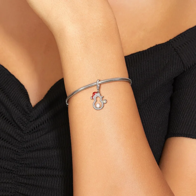 Simple Christmas Snowman Pendant S925 Sterling Silver Hollow Zirconium Necklace Bracelet Diy Accessories