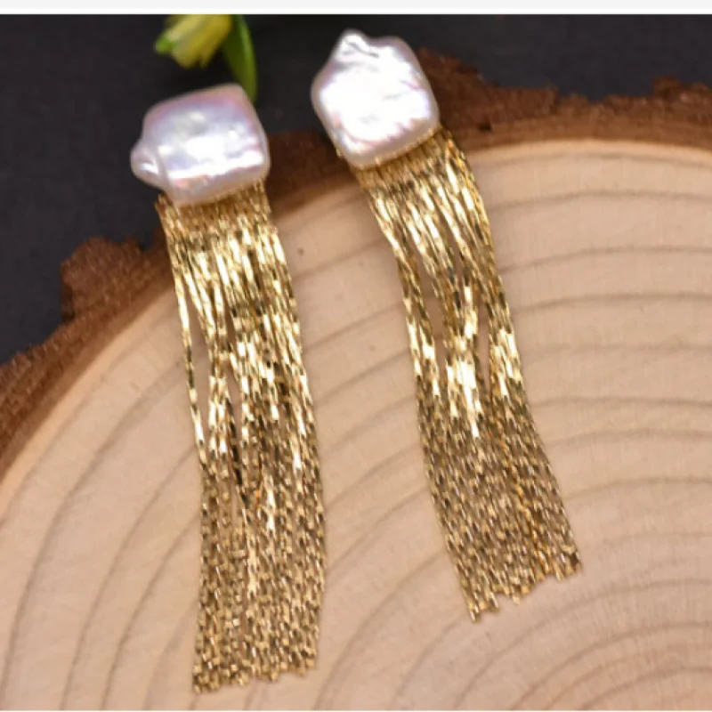 Natural Baroque Tassel Earrings Women's Fashion All-match Show Thin Face