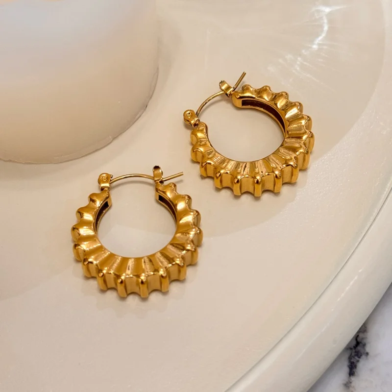 18K Real Gold Plated Titanium Steel Vintage Retro Gear Dancer Simple Earrings