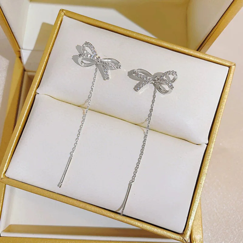High-end Bow Earrings With Long Tassel Ear Thread