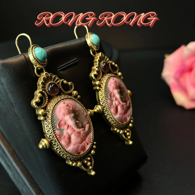 Mid-ancient Retro Heavy Industry Elephant Printed Ear Studs