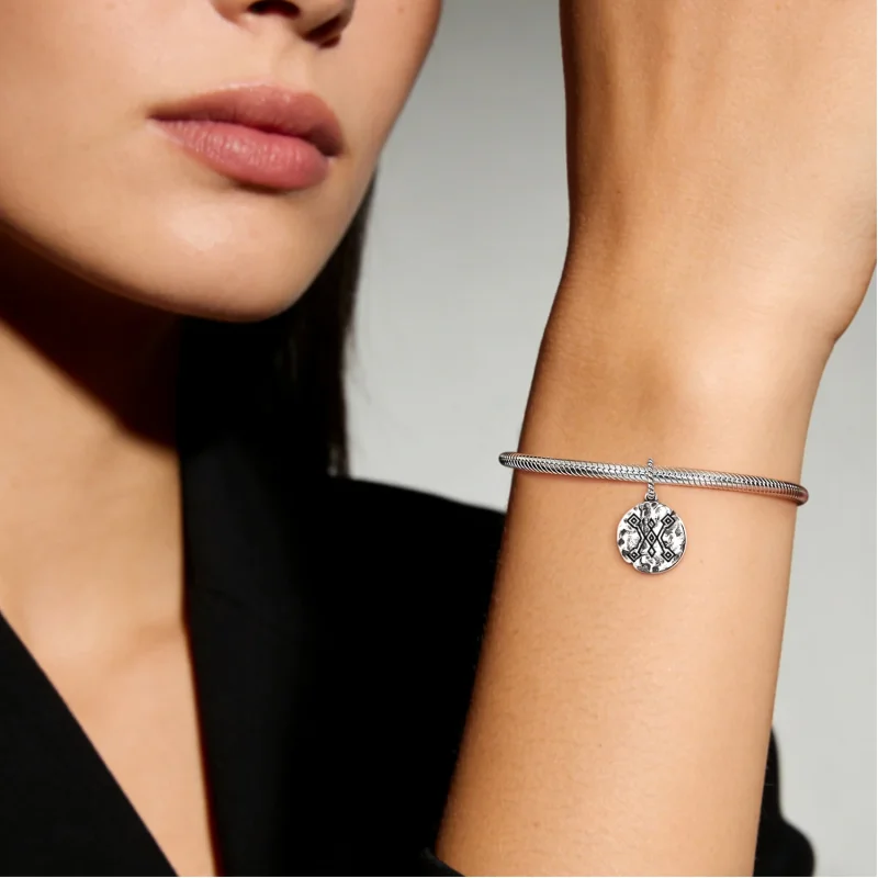 Turkish Sac Bagi Hair Band Symbol 925 Sterling Silver Hand Textured Dangle Charm For Charm Bracelets